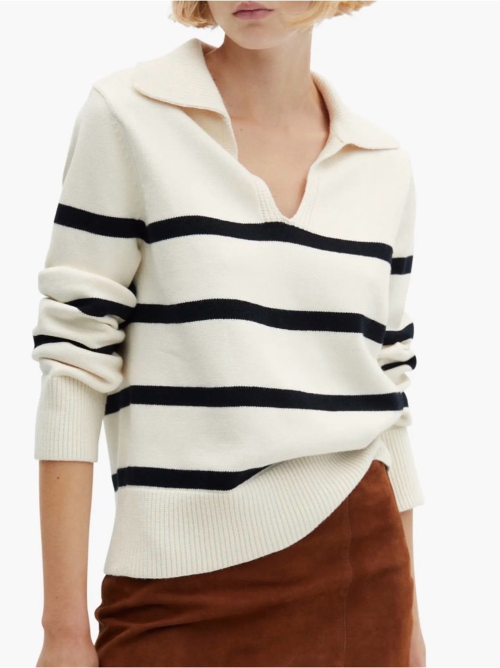 MANGO Stripe Polo Sweater, Women